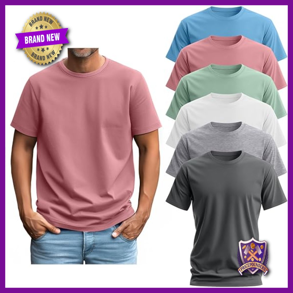 6 Pack Men's Big & Tall Cotton Tees Short Sleeve Crew Neck Oversize Loose Fit